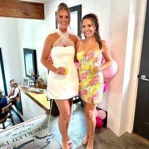 Strapless Floral Mini Dress in Pink & Yellow